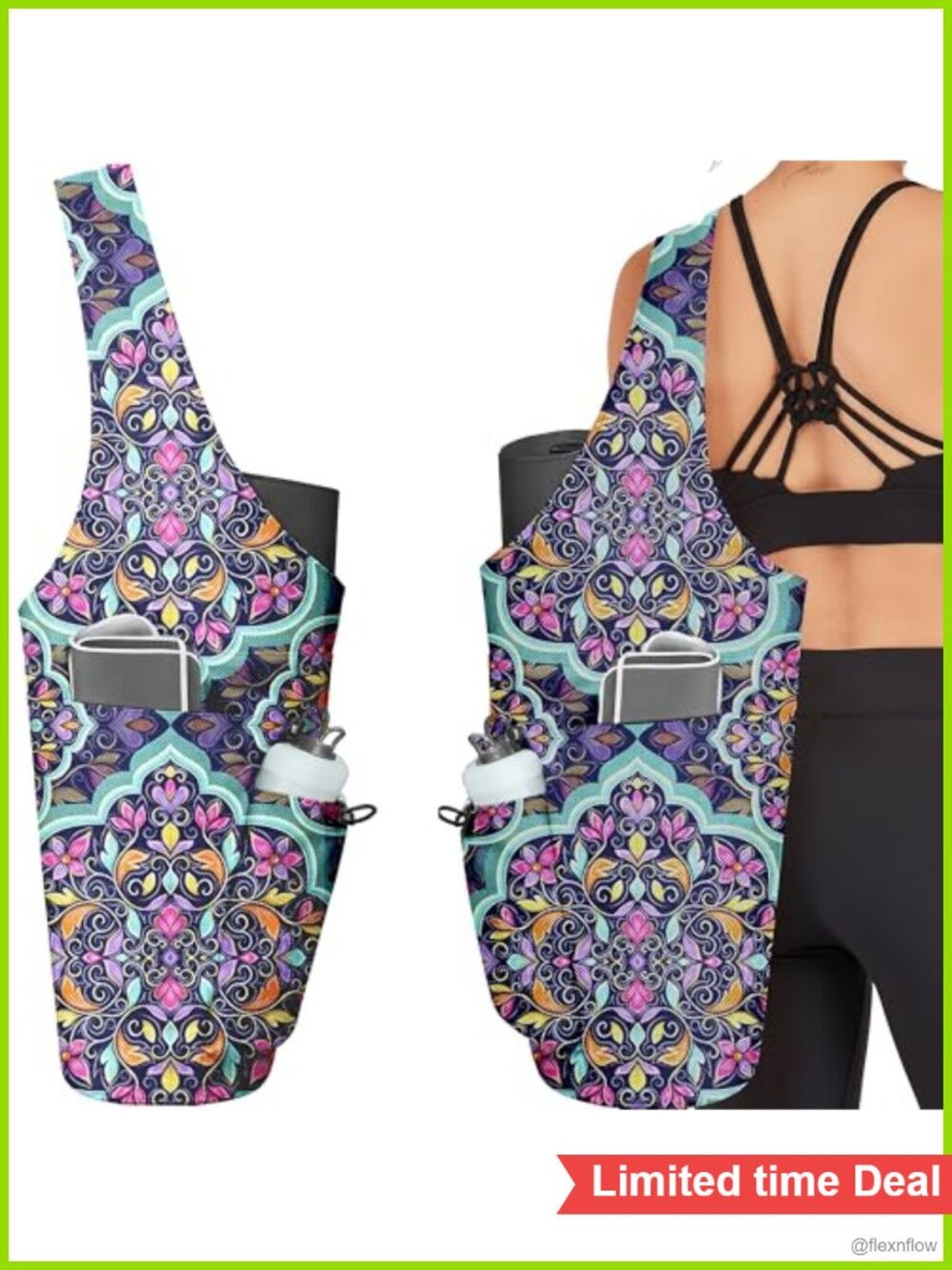 Large Yoga Mat Bag Tote Carrier with Wet Dry Pocket Polyester Linen